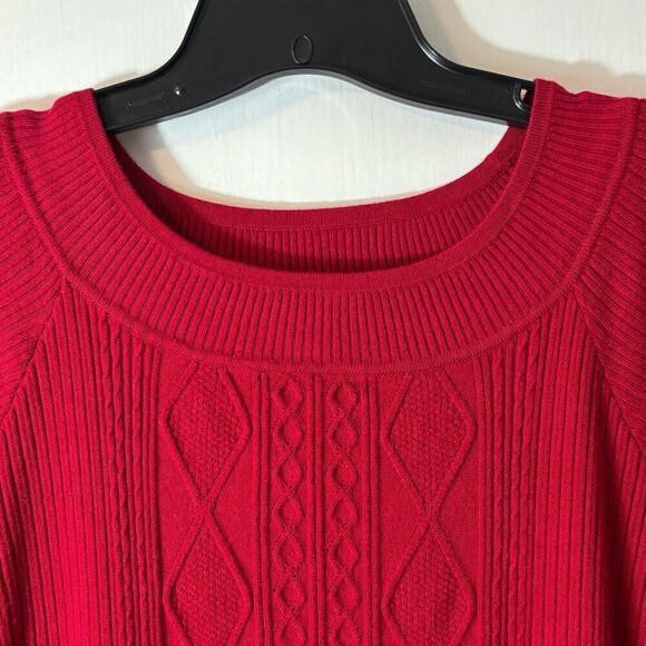 Dressbarn 18/20 red fine cable and rib sweater three quarter sleeve - Picture 2 of 11